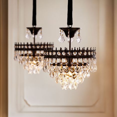 Dazzling Raindrop Crystal Chandelier Vintage Bronze Ceiling Hang Pendant Lights, 30cm