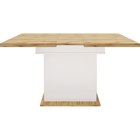 Table à manger extensible en MDF blanc 110-140×80 cm avec rangement, pour cuisine et salon (1/5)