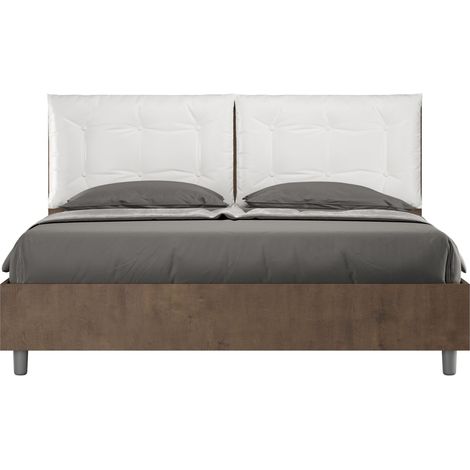 Letto matrimoniale senza rete 160x190 noce cuscini similpelle bianco Egos Annalisa