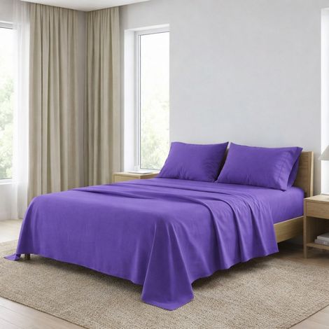 COMPLETO lenzuolo STRONG LENZUOLA tinta unita VIOLA puro COTONE Made in Italy Due Piazze