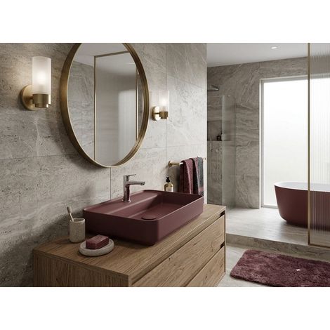 Lavabo rettangolare da appoggio senza troppo pieno in ceramica con foro rubinetto - Bordeaux Opaco