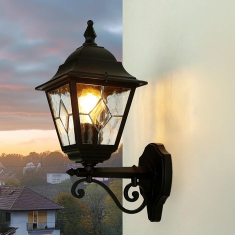 Außenwandlampe E27 Schwarz Rustikal Glas Metall Wandleuchte außen Garten Laterne
