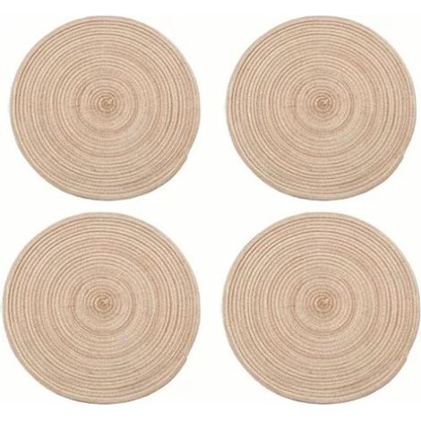 Lot de 4 Dessous de Verre Ronds Tressés en Coton et Polypropylène Résistants à la Chaleur avec Protection Isolante pour la Maison, Cuisine, Le Restaurant (1/5)