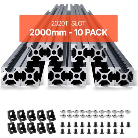 VEVOR Profiles deExtrusion en Aluminium 2020, Lot de 10, Rail Lineaire Anodise Norme Europeen Rainure en T 2000 mm, Haute Resistance, pour Imprimante 3D, Machine Bricolage CNC, Gravure au Laser, Noir