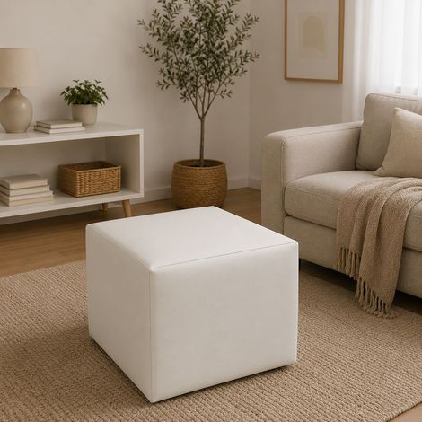Dmora - Pouf Accumoli, Mehrzwecksessel, Sitzsack, Hockerhocker, Made in Italy, 40x40 h42 cm, Weiß (1/4)