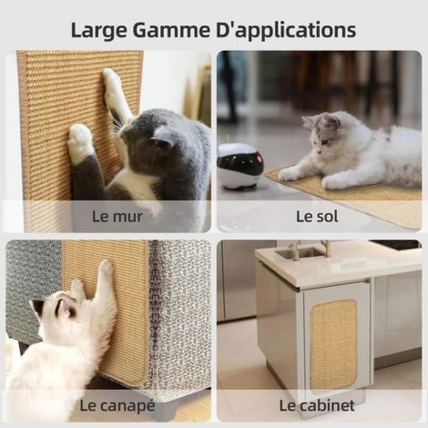 Lot de 2 tapis griffoirs pour chat en sisal naturel surface résistante antidrapante 50 x 30 cm (1/4)