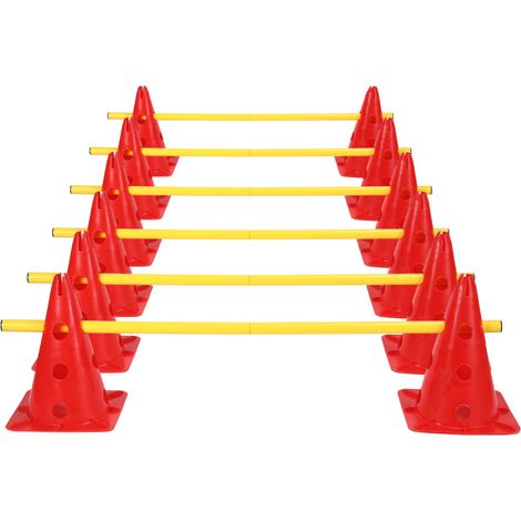 SWANEW Set ostacoli Kit ostacoli a spinta Agility Training Kit ostacoli sportivi Allenamento di coordinazione con 12 coni + 6 barre Altezza regolabile (1/5)