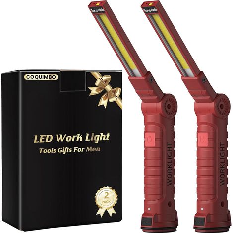 Cadeau Homme, Lampe de Poche Lampe de Travail Rechargeable Lampe Atelier COB Torche avec Base Magnétique 5 Modes Camping Lampe pour Garage, Camping, d'Urgence, etc (Noir) (1/5)