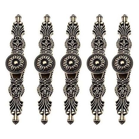 Ensemble de 5 poignées de porte de meuble style rétro vintage, boutons de couleur bronze pour meubles anciens, bibliothèque, commode, armoire, tiroir (1/3)