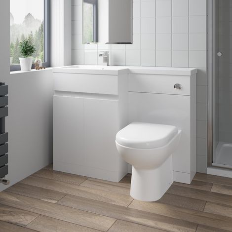White Combination Vanity Unit Basin Sink Toilet Bathroom Furniture 1100mm Left Hand & D Shaped Toilet Pan Matte (1/5)