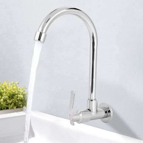 Grifo mezclador de cocina doméstico, moderno, para montaje en pared, para agua fría, con rosca G1/2in, para baño y cocina (sin manguera). (1/5)