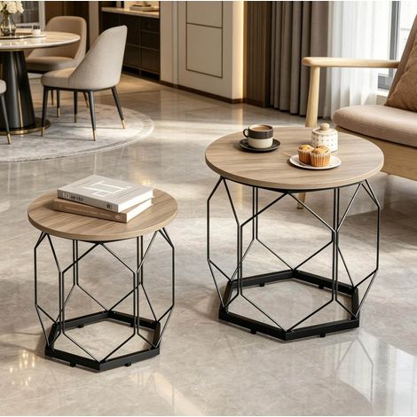 Couchtisch Set 2-teilig rund mit Stauraum Holz Metall OKMYHOME (1/4)