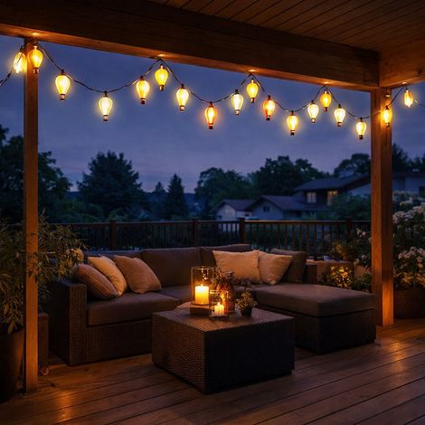 2x Solarleuchte LED Lichterkette Heißluftballons Außenleuchte Gartendeko wetterfest, Kunststoff, 9x LED warmweiß, L 390 cm