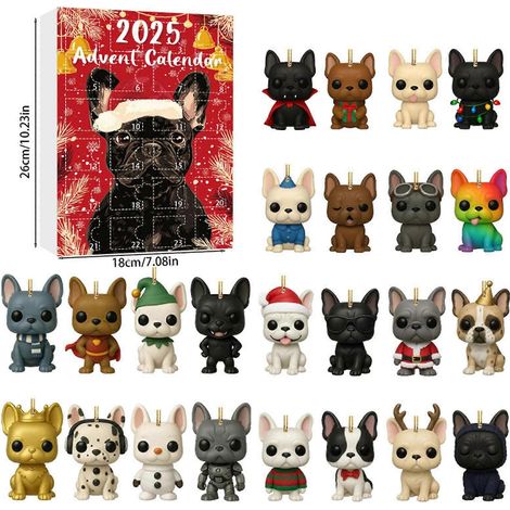 Adventskalender 2025 mit französischer Bulldogge, 2D-Acryl-Hunde-Countdown-Kalender, Geschenk für Kinder – Modell D