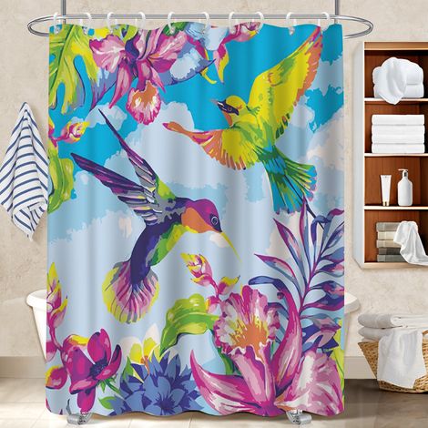 Voile de douche fluide en polyester 180x180 avec anneaux bâche de douche pour mobi (1/5)