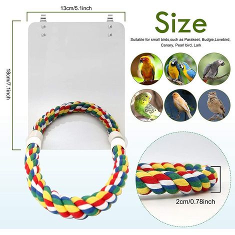 Oiseau miroir avec support en corde, 2,5 cm, jouet pour oiseau, jouet de cage, miroir pour perroquet, jouet de cage, perruche, perroquet, canari (1/3)