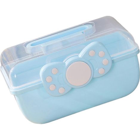 Boîte de rangement pour accessoires de cheveux, boîte de rangement pour bijoux avec poignée, porte-nœuds pour cheveux, organisateur mignon pour loisirs créatifs et maquillage-Blue