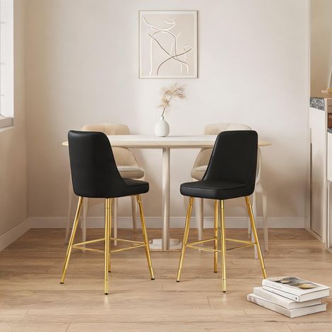 Set de 2 tabourets de bar en métal doré et simili cuir classique (1/5)