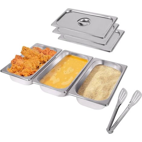 Lot de 3 Bac Gastro Inox avec Couvercle et Pince 32,5 x 17,5 x 6,5 cm, Bac Gastronorme GN 1/3, Plat four Rectangulaire Bac Inox Alimentaire Cuisson Plateau Cuisine pour Aliments Gratins Frites (1/5)