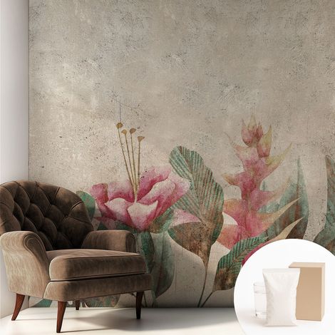 Tapete Vliestapete mit Kleber - abwaschbar - Tapete mit Motiv - trendige Wanddeko - elegant Fototapete  Zarte Flora 250x250 cm (1/5)