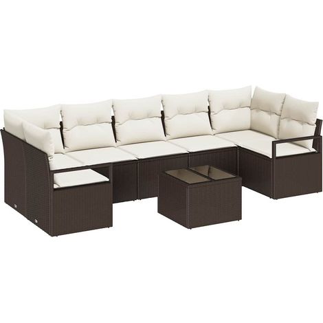Garden Sofa Set with Cushion with Storage 8 pcs Brown and Cream vidaXL