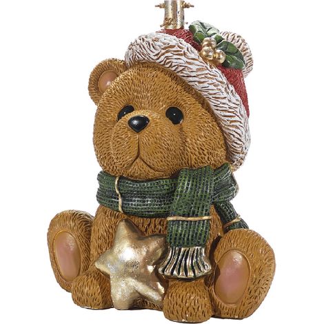 Base Albero di Natale Orsetto Decorativo Supporto Albero Natalizio Design Orso con Cappello e Sciarpa Resina Alta Qualità Stabile Sicuro e Decorativo (1/4)