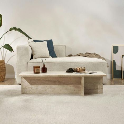Pier Import – Table basse fixe effet travertin 120x45x30 cm – MDF mélaminé résistant aux rayures – Design moderne minimaliste – À assembler (1/5)