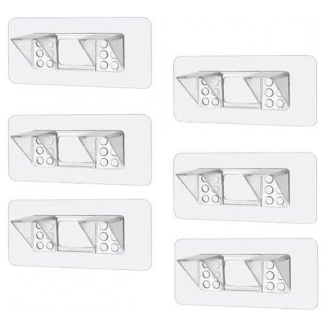 Supports d'étagère - Lot de 6 - Crochets auto-adhésifs - Fixation murale - Plastique - Sans fin - Dimensions : 15 x 7 x 5 cm - Transparent (1/5)