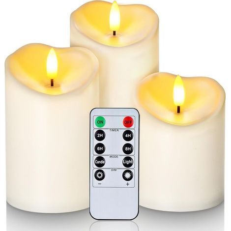 Wasserdichte, flackernde, flammenlose LED-Kerzen für den Außenbereich, batteriebetrieben mit Fernbedienung und Timer, elektrische Kunstkerzen aus Kunststoff, Elfenbein, Set (1/5)