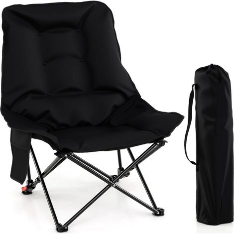 Chaise de camping pliable portable dossier réglable 65/81 x 73,5 x 91/87 cm confort amélioré ambiance cosy en tissu oxford noir