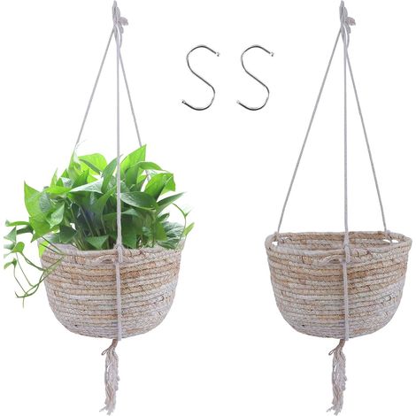 Hanging Plant Basket, Indoor Outdoor Hanging Planter, Hanging Planter Baskets with Hooks Plant Containers, Woven Basket of Natural Flowers and Plants (Type1) (1/5)