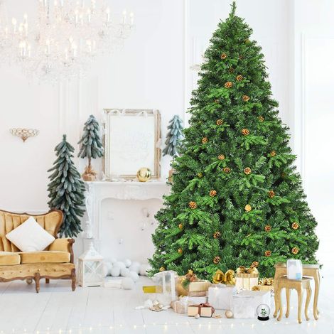 COSTWAY 240cm LED Künstlicher Weihnachtsbaum, Tannenbaum geschmückt mit Klappsystem und Metallstaender (1/5)