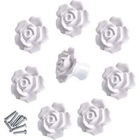 eleganti pomelli in ceramica a forma di rosa bianca per mobili, cassetti e armadi.