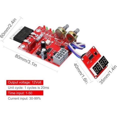 panneau de commande soudure spots - contrôle temps et courant 40 A 100 A - bricolage - rouge et noir (1/5)