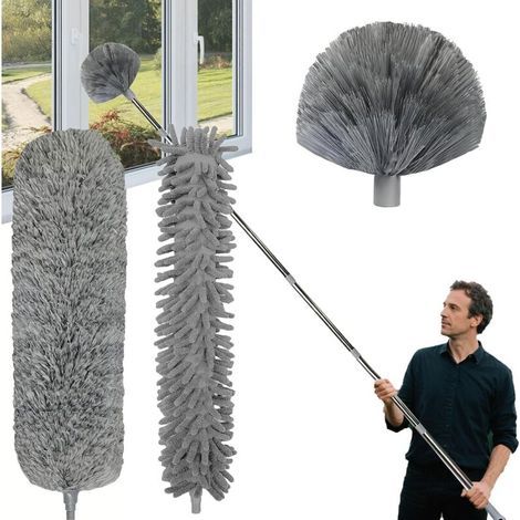 Plumeau Telescopique 6m, Tete De Loup Telescopique avec Extension RéGlable 1,5 à 4,9 m, Balai AraignéE Tete De Loup Telescopique, Tête en Microfibre Télescopique pour Plafonds, Stores (1/5)