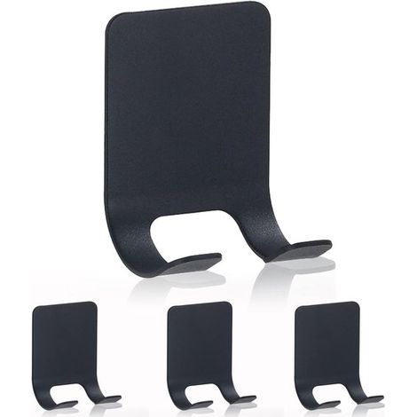 4 ganchos autoadhesivos de acero inoxidable para maquinilla de afeitar, para ducha, baño, cocina, aseo y oficina (negro) (1/5)