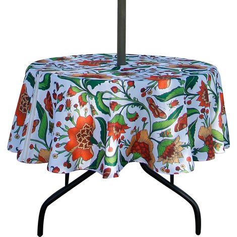 Nappe Ronde de 152,4 cm d'extérieur et d'intérieur avec Trou de Parasol et Fermeture éclair, Nappe imperméable à Fermeture éclair pour Table de Patio, Printemps/été, pour Table Circulaire (1/5)