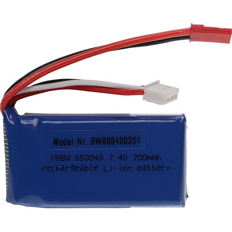 vhbw Batterie compatible avec BEC connecteur pour modéle RC par ex. voiture de course avion (700mAh, 7,4V, Li-polymère, 55 x 31 x 13 mm)