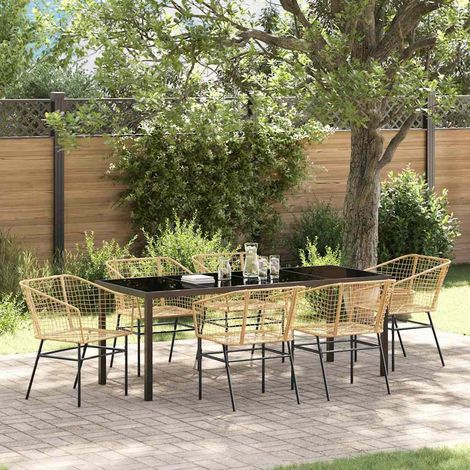 Garten Essgruppe 7 pcs Braun Poly-Rattan (1/5)