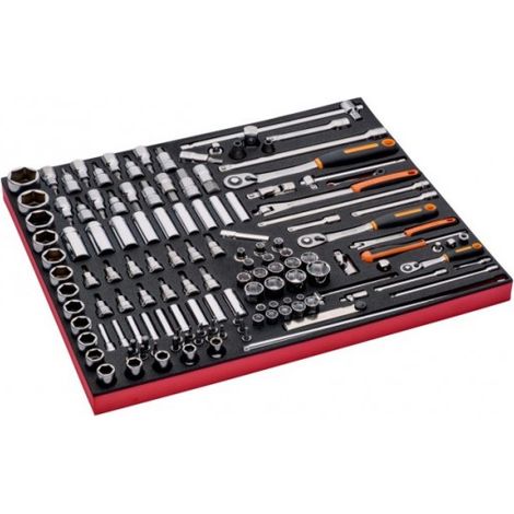 BAHCO - Jeu de douilles 1/4", 1/2", 3/8" et cliquet module mousse 3/3 Fit&Go - 138 pcs