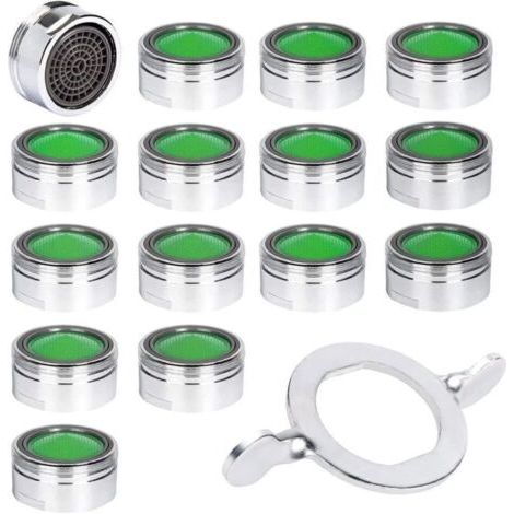 15 aeratori per rubinetto, aeratori per rubinetto M24 in acciaio inox con filtro ABS, ugello aeratore per risparmio idrico + 15 guarnizioni e 1 chiave, colore argento.