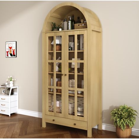 Vitrine haute 75x35x170,5 cm en MDF naturel, étagères réglables et tiroir, gain de place – MEUBLIV (1/5)