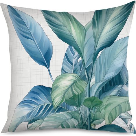 Housse de coussin décorative à motif feuilles vertes, 50x50 cm (1/5)