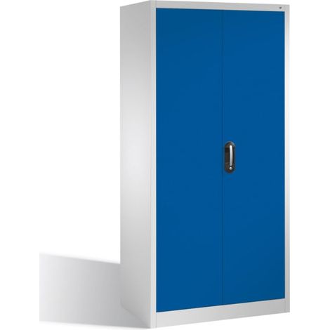 Armoire à outils C+P avec portes battantes, 4 tablettes intérieures, H1950xL930xP600mm Façade bleu gentiane Corps gris clair (1/4)