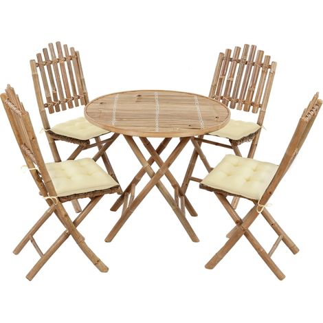 Set de comedor de jardín plegable 5 piezas con cojines bambú (1/5)