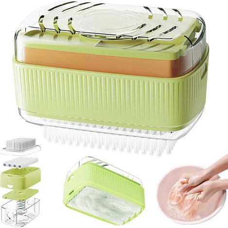 Porte-savon amovible avec brosse à linge et rouleau à savon moussant avec trous de drainage, poignée confortable (1/5)