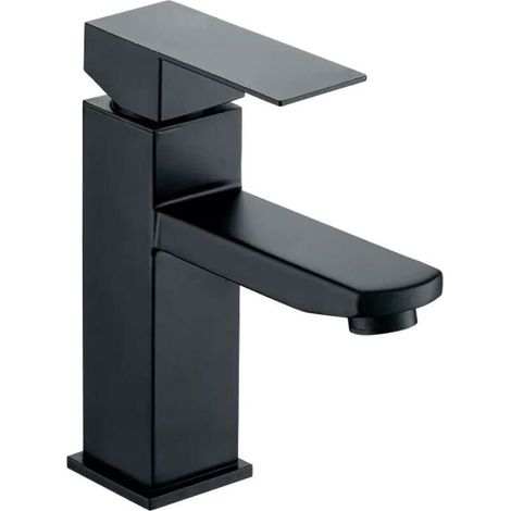 Mitigeur lavabo noir acier inoxidable levier unique eau chaude et froide avec tuyaux inclus robinet lavabo noir mitigeur salle de bain noir (1/4)