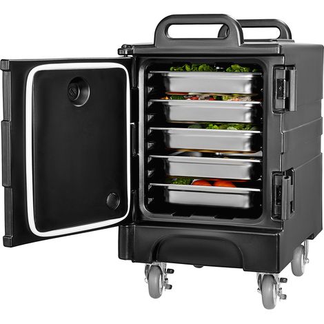 Mophorn Portapadelle per alimenti isolato, capacità 81 Qt, contenitore caldo con doppie fibbie, scaldavivande a caricamento frontale, caricatore finale impilabile con ruote e maniglie per catering (1/5)