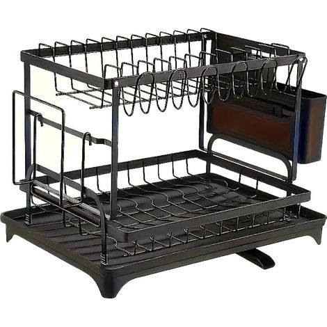 Escurridor de platos, diseño autodrenante, montaje sin herramientas, negro. (1/2)