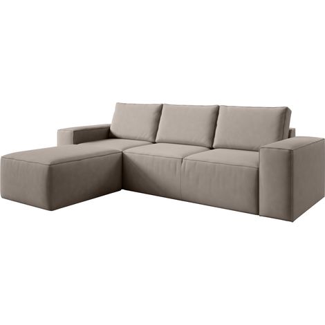 Canapé d'angle gauche convertible moderne tissu beige Willace 302cm (1/5)